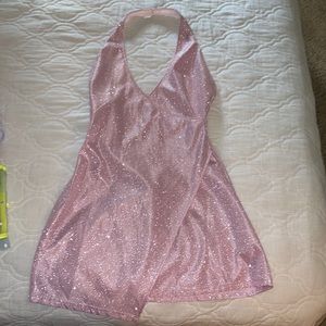 Princess Polly pink sparkly halter dress